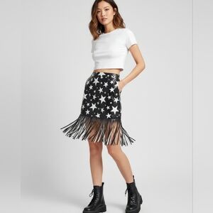 L&B Black And White Star Mini Skirt with Fringe Size Large